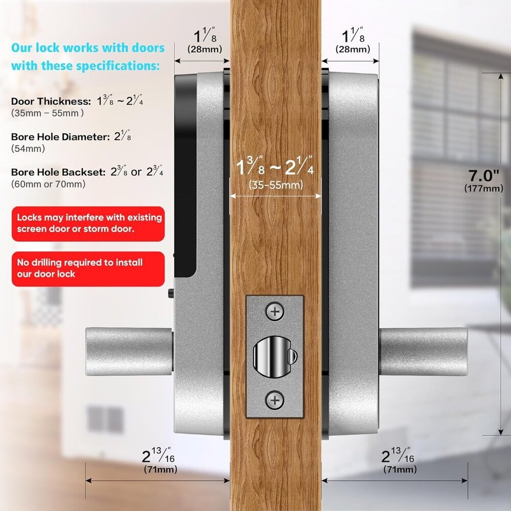 Keyless Entry Fingerprint Smart Lock with Handle & Keypad: Biometric Digital Ele - Picture 6 of 7